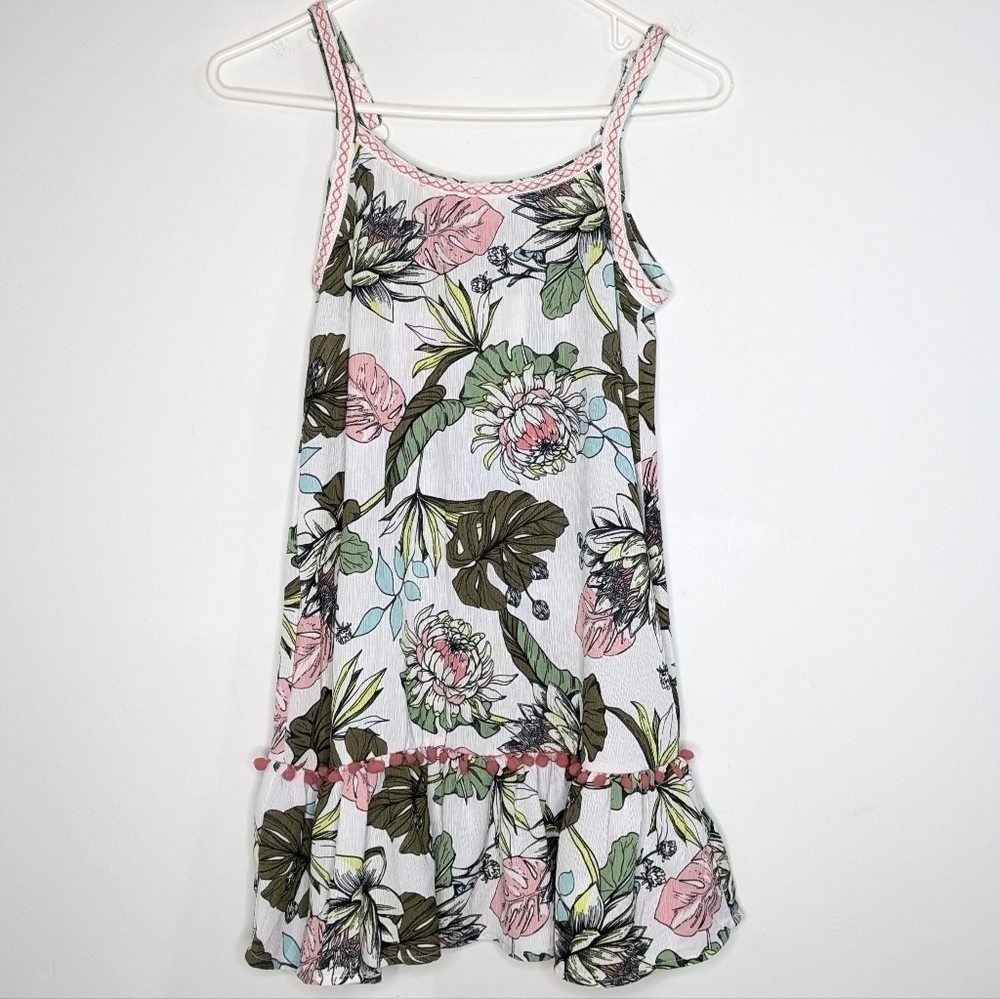 ✨3/$15 NWT Miken Swim white green tropical monstera floral swim cover up XS - Picture 5 of 8